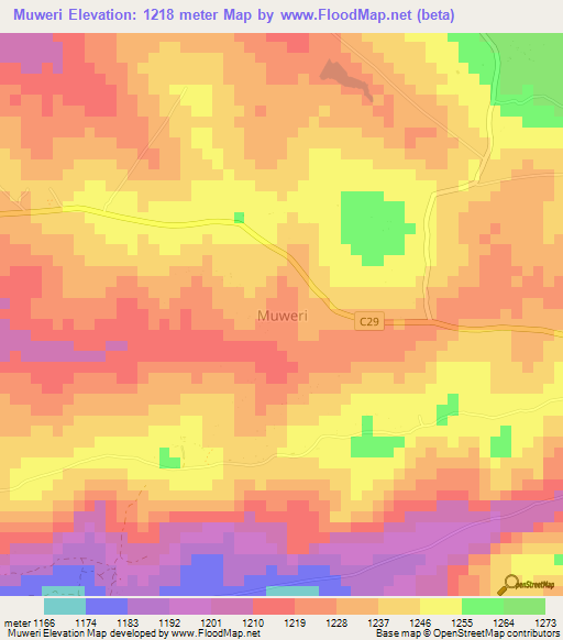 Muweri,Kenya Elevation Map