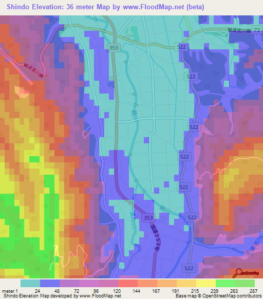 Shindo,Japan Elevation Map