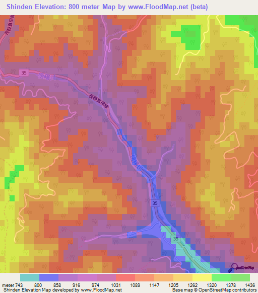 Shinden,Japan Elevation Map