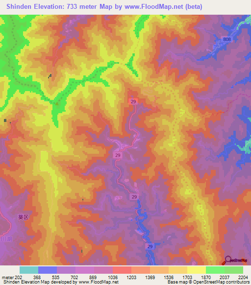 Shinden,Japan Elevation Map