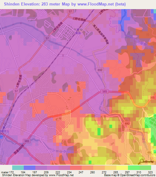 Shinden,Japan Elevation Map