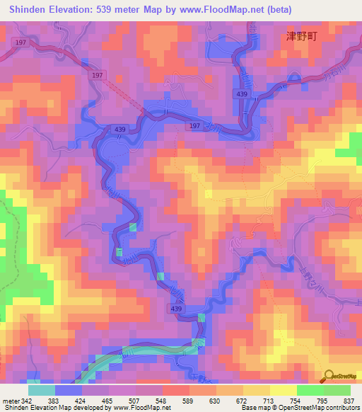 Shinden,Japan Elevation Map