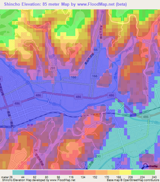Shincho,Japan Elevation Map