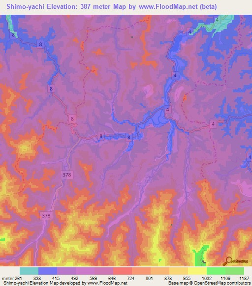 Shimo-yachi,Japan Elevation Map
