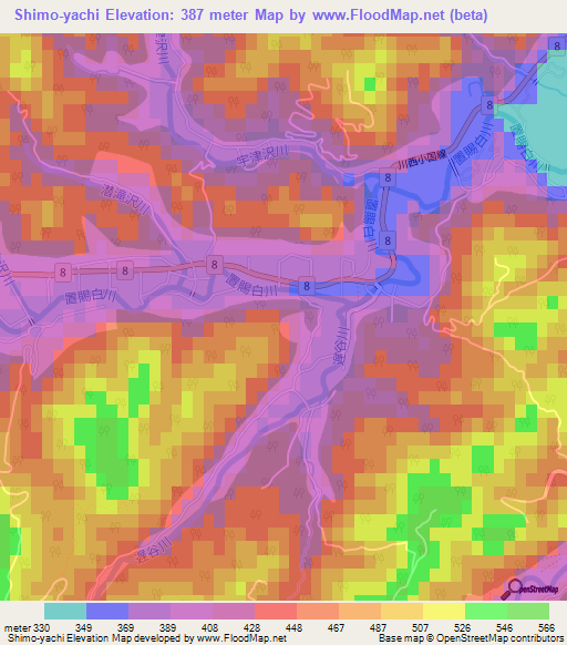 Shimo-yachi,Japan Elevation Map