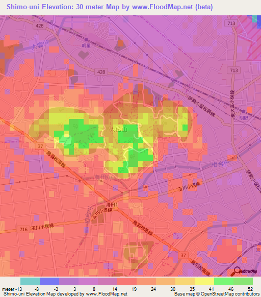 Shimo-uni,Japan Elevation Map