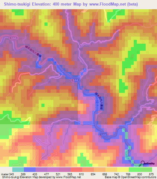 Shimo-tsukigi,Japan Elevation Map