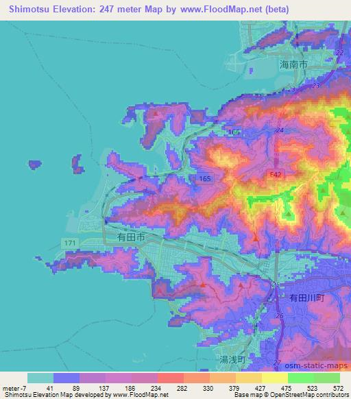 Shimotsu,Japan Elevation Map