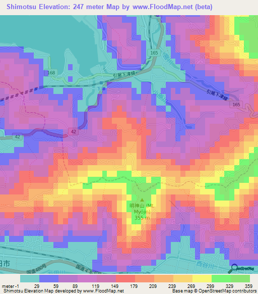 Shimotsu,Japan Elevation Map