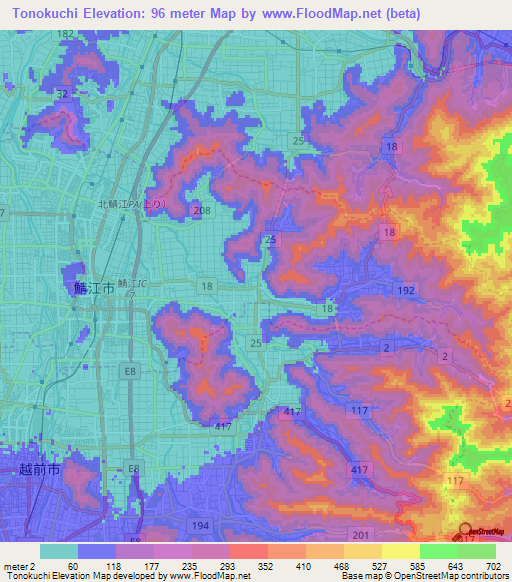 Tonokuchi,Japan Elevation Map