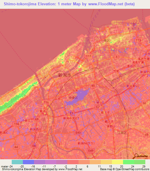 Shimo-tokorojima,Japan Elevation Map