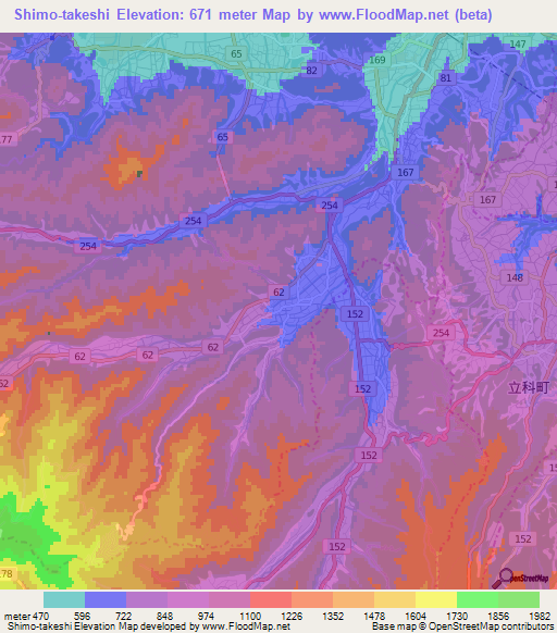 Shimo-takeshi,Japan Elevation Map