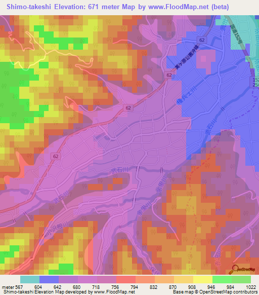 Shimo-takeshi,Japan Elevation Map