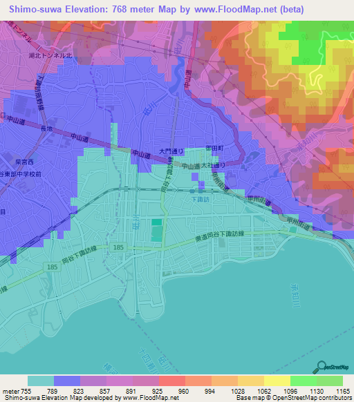 Shimo-suwa,Japan Elevation Map