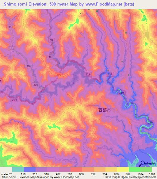 Shimo-somi,Japan Elevation Map