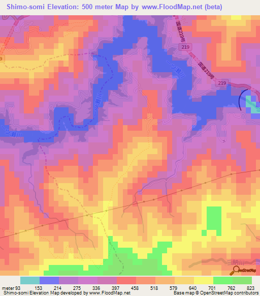 Shimo-somi,Japan Elevation Map