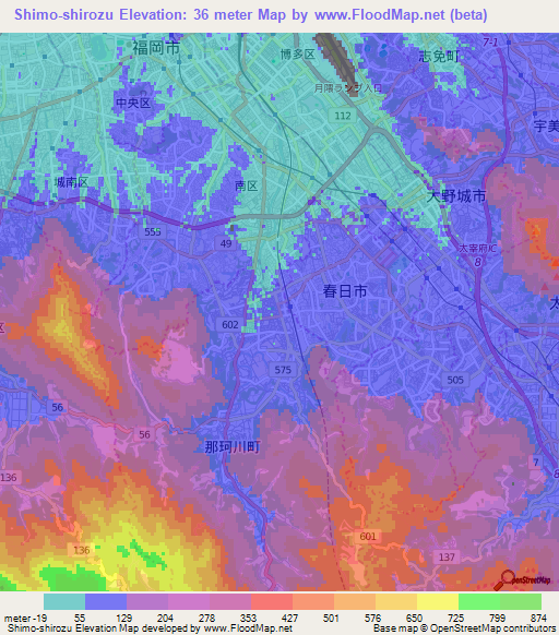 Shimo-shirozu,Japan Elevation Map