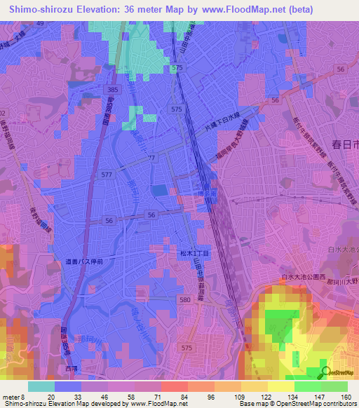 Shimo-shirozu,Japan Elevation Map