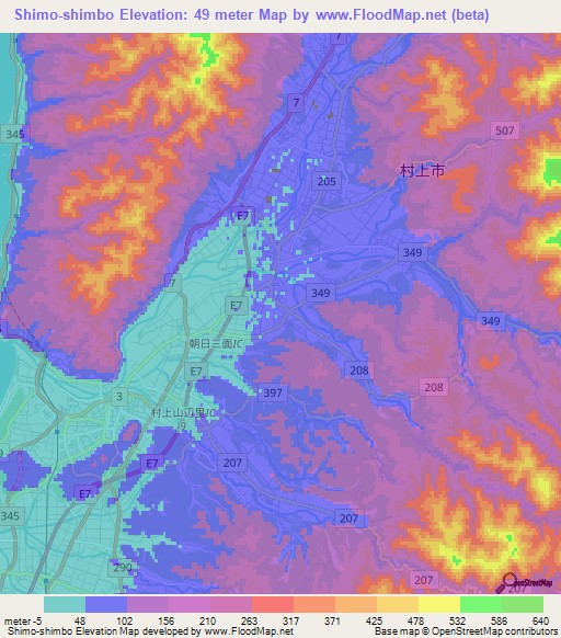 Shimo-shimbo,Japan Elevation Map