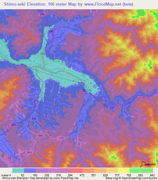 Shimo-seki,Japan Elevation Map