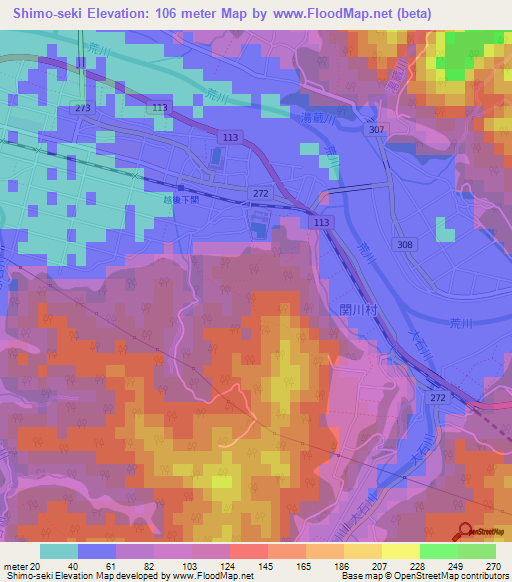 Shimo-seki,Japan Elevation Map
