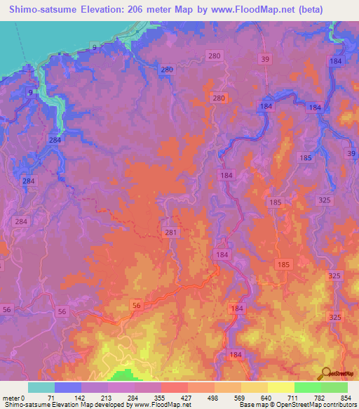 Shimo-satsume,Japan Elevation Map