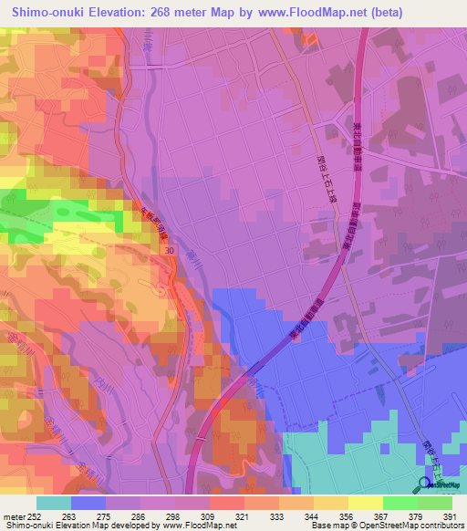 Shimo-onuki,Japan Elevation Map