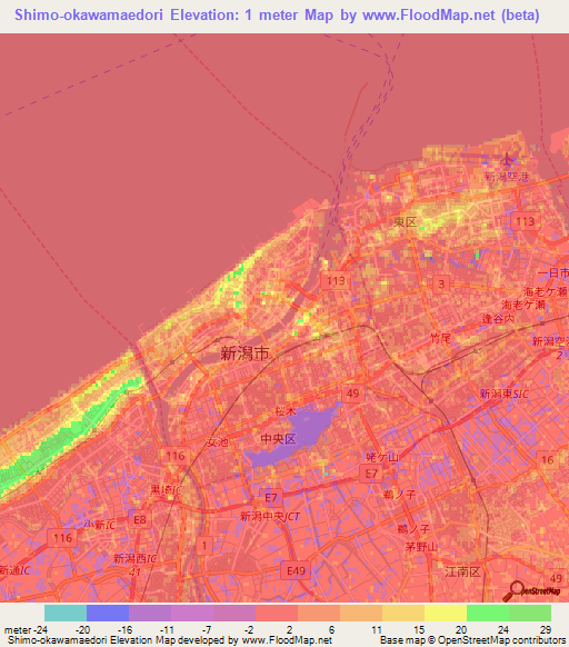 Shimo-okawamaedori,Japan Elevation Map