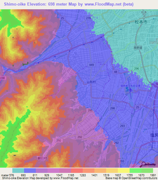 Shimo-oike,Japan Elevation Map