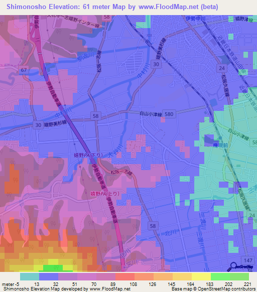 Shimonosho,Japan Elevation Map