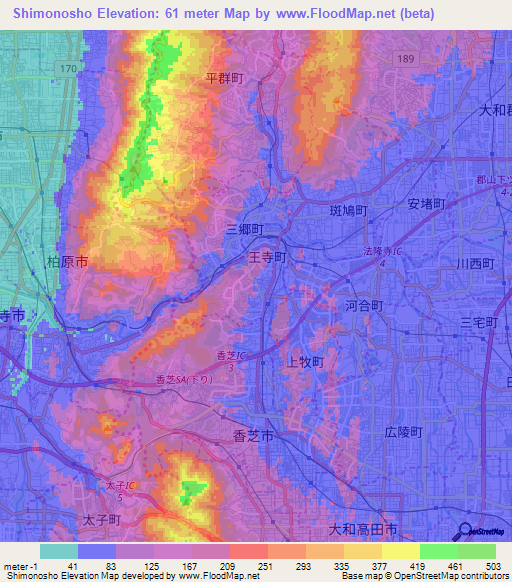 Shimonosho,Japan Elevation Map