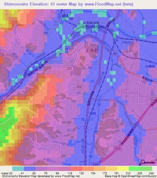 Shimonosho,Japan Elevation Map
