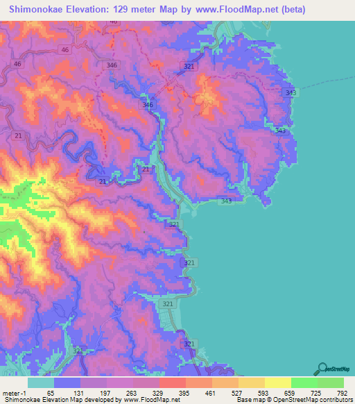 Shimonokae,Japan Elevation Map
