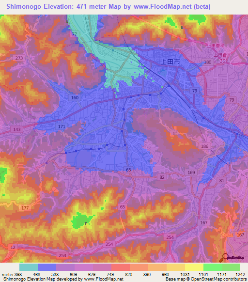 Shimonogo,Japan Elevation Map