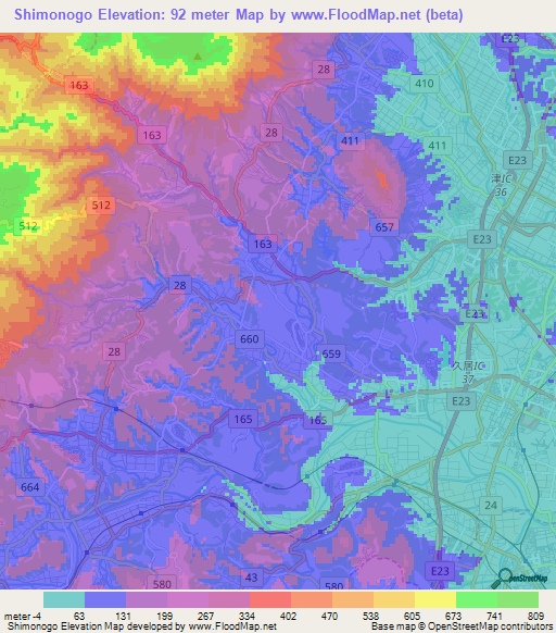 Shimonogo,Japan Elevation Map