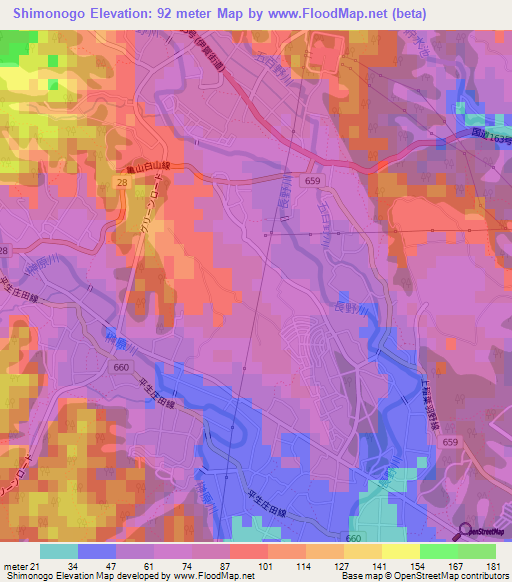Shimonogo,Japan Elevation Map