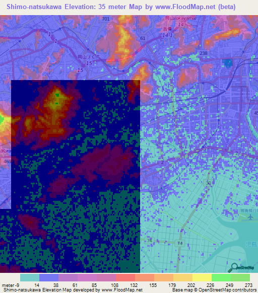 Shimo-natsukawa,Japan Elevation Map