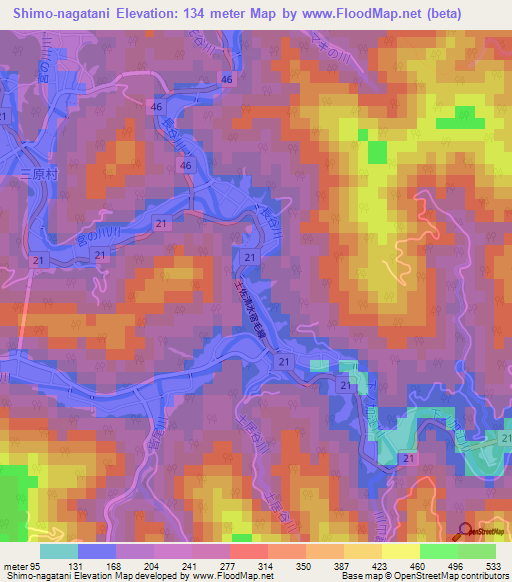 Shimo-nagatani,Japan Elevation Map