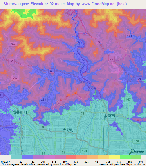 Shimo-nagase,Japan Elevation Map