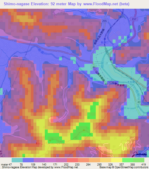 Shimo-nagase,Japan Elevation Map