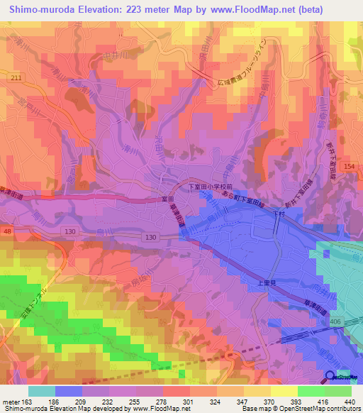 Shimo-muroda,Japan Elevation Map