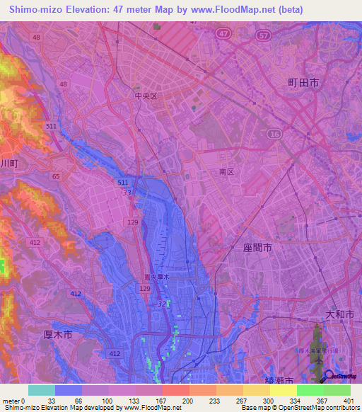Shimo-mizo,Japan Elevation Map