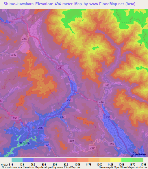 Shimo-kuwabara,Japan Elevation Map