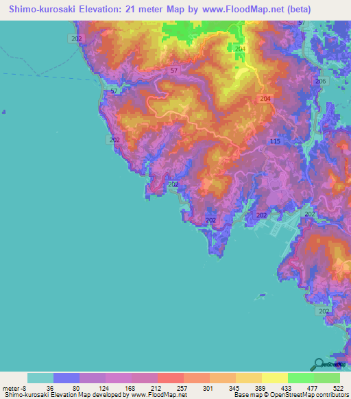 Shimo-kurosaki,Japan Elevation Map