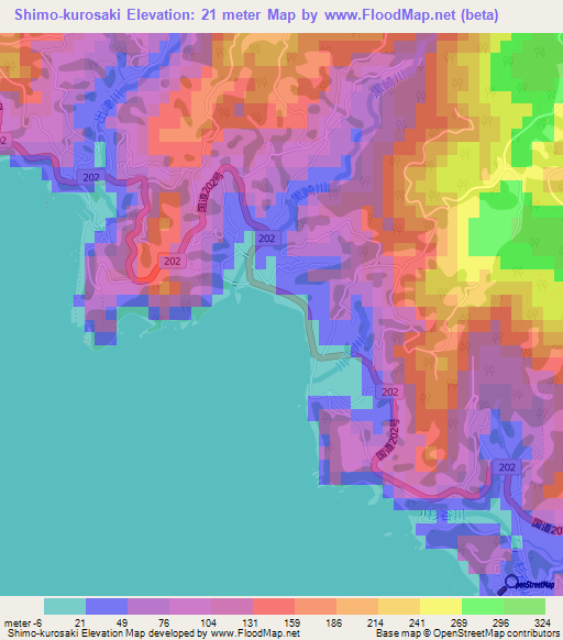 Shimo-kurosaki,Japan Elevation Map