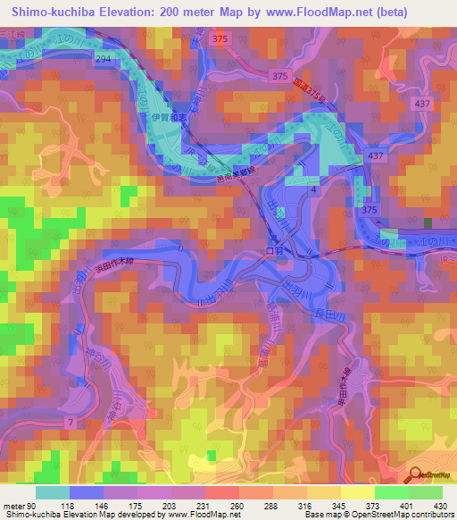 Shimo-kuchiba,Japan Elevation Map