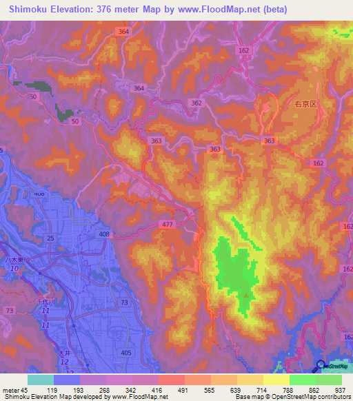 Shimoku,Japan Elevation Map