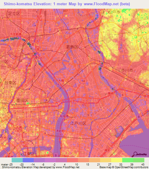 Shimo-komatsu,Japan Elevation Map