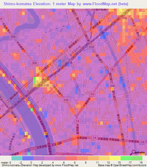 Shimo-komatsu,Japan Elevation Map