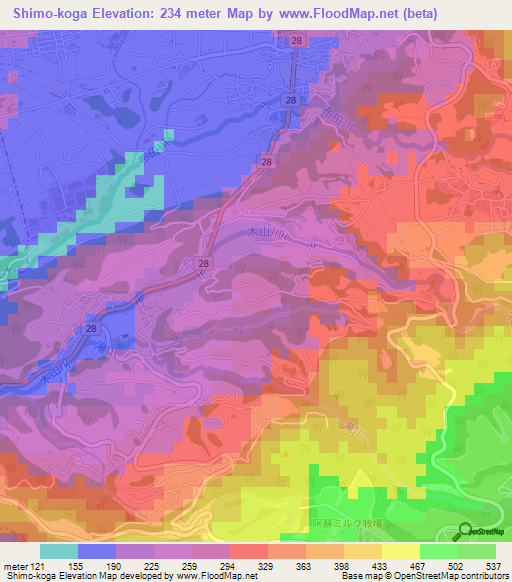Shimo-koga,Japan Elevation Map